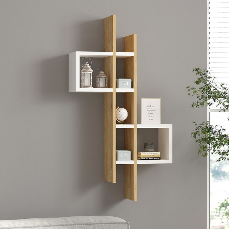 Ραφιέρα τοίχου Garel pakoworld σε oak-λευκή απόχρωση 53,8x19,6x108εκ 1