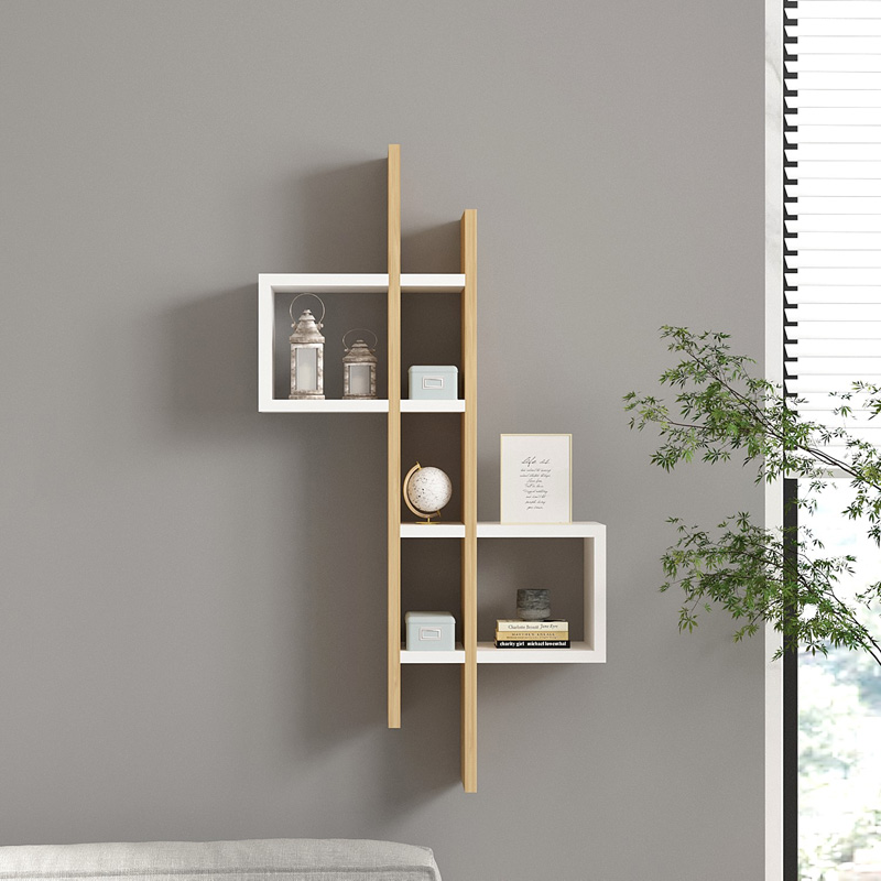 Ραφιέρα τοίχου Garel pakoworld σε oak-λευκή απόχρωση 53,8x19,6x108εκ 2