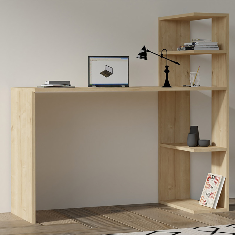 Γραφείο με βιβλιοθήκη Mergo pakoworld σε oak απόχρωση 121x51x75εκ 1