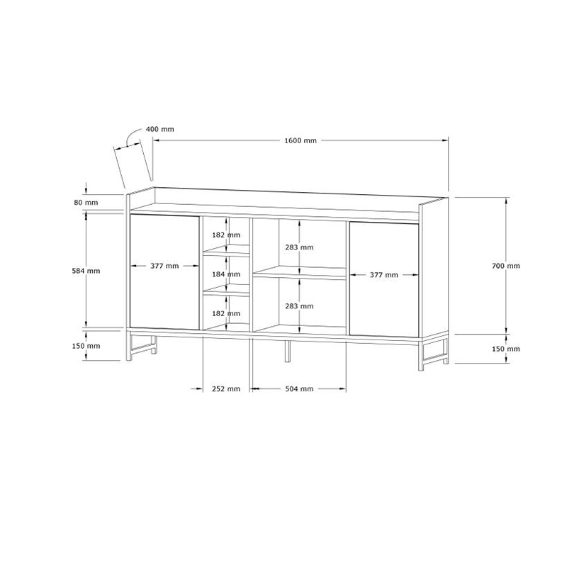 Μπουφές Delta pakoworld σε oak απόχρωση με μαύρα μεταλλικά πόδια 160x40x85εκ 5