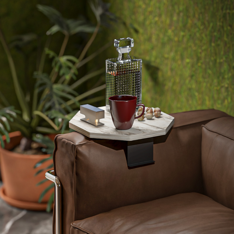 Βοηθητικό τραπεζάκι Linea pakoworld σε γκρι όψη μαρμάρου με μαύρα μεταλλικά πόδια Φ34x10εκ 2