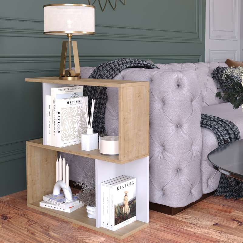 Βιβλιοθήκη-Ραφιέρα δαπέδου Kadu pakoworld σε oak-λευκό απόχρωση 72x22x71εκ 1