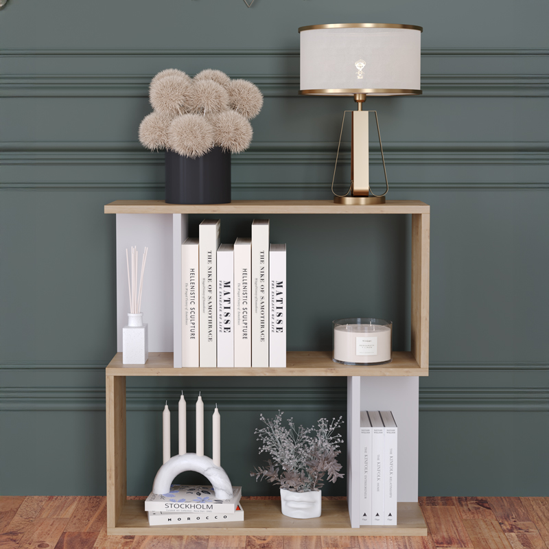 Βιβλιοθήκη-Ραφιέρα δαπέδου Kadu pakoworld σε oak-λευκό απόχρωση 72x22x71εκ 2