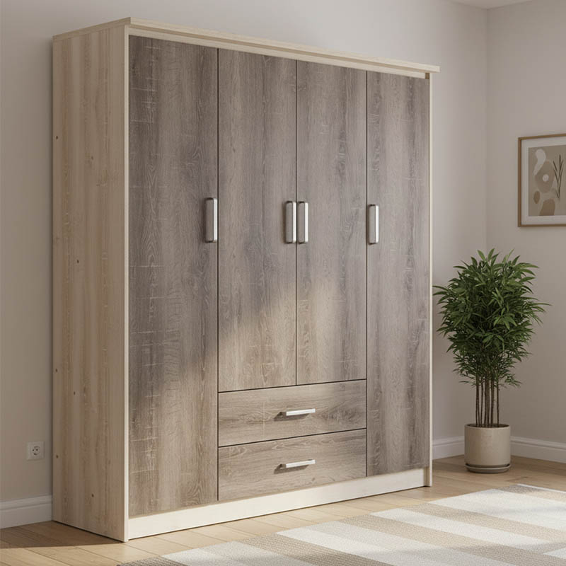 Ντουλάπα ρούχων τετράφυλλη OLYMPUS pakoworld χρώμα castillo-toro 159x57x183εκ 2