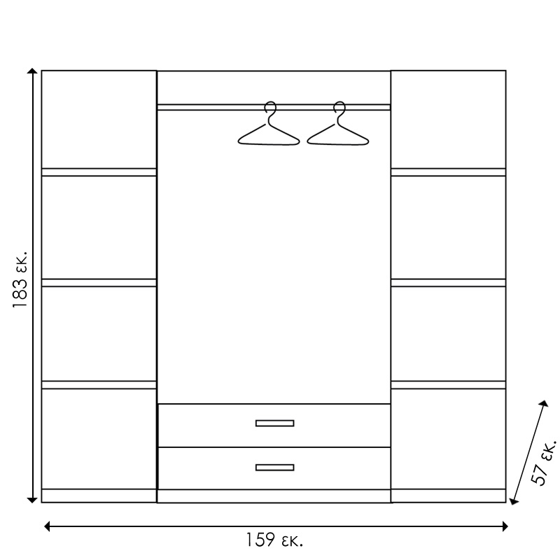 Ντουλάπα ρούχων τετράφυλλη OLYMPUS pakoworld χρώμα wenge 159x57x183εκ 7