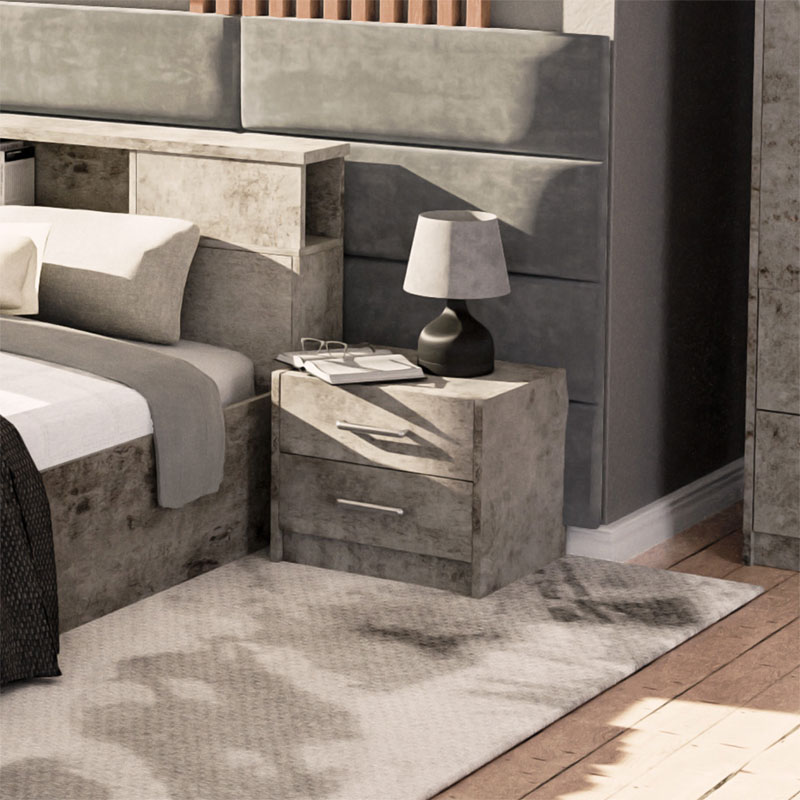 Κομοδίνο OLYMPUS pakoworld με 2 συρτάρια χρώμα antique ανθρακί 47.5x40.5x40.5εκ 2