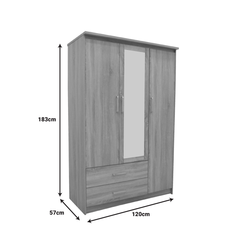 Ντουλάπα ρούχων τρίφυλλη OLYMPUS pakoworld σε sonoma απόχρωση 120x57x183εκ 5