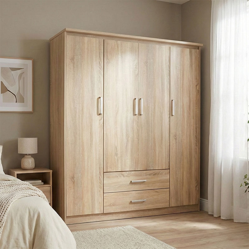 Ντουλάπα ρούχων τετράφυλλη Olympus pakoworld σε sonoma απόχρωση 159x57x183εκ 2