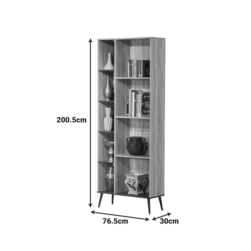 Βιβλιοθήκη Zezan pakoworld σε sonoma-ανθρακί απόχρωση 76.5x30x200.5εκ 4
