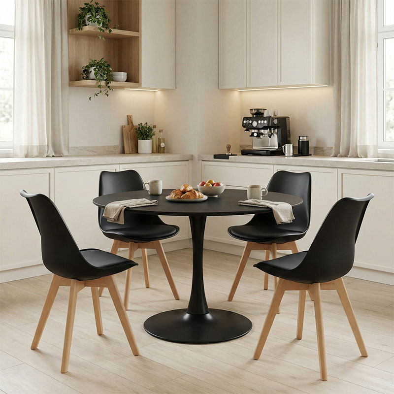 Τραπεζαρία Balou-Caron σετ 5τεμ pakoworld MDF και pp σε μαύρη-φυσική απόχρωση Φ120x73εκ 1