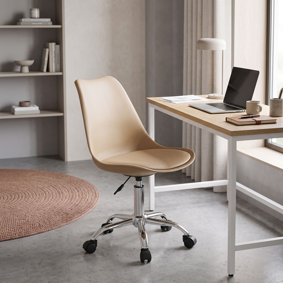Καρέκλα γραφείου εργασίας Gaston II pakoworld pp-pu cappuccino 48x57x77-90εκ 1