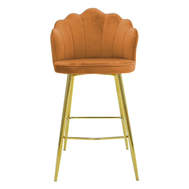 Σκαμπό μπαρ Nataly pakoworld βελούδο κεραμιδί-μέταλλο χρυσό 4