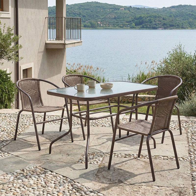 Τραπεζαρία Valor-Obbi σετ 5τεμ pakoworld pe καφέ-μέταλλο 110x60x70εκ 1