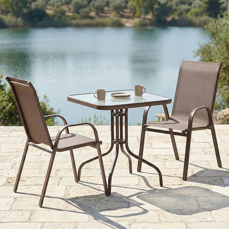 Τραπεζαρία Watson-Calan σετ 3τεμ pakoworld μέταλλο-textilene καφέ 70x70x70εκ 1