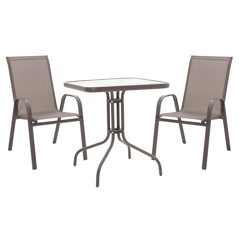 Τραπεζαρία Watson-Calan σετ 3τεμ pakoworld μέταλλο-textilene καφέ 70x70x70εκ 2