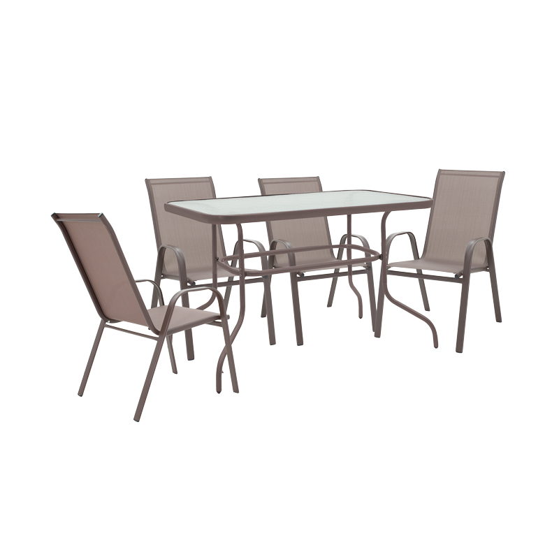 Τραπεζαρία Valor-Calan σετ 5τεμ pakoworld μέταλλο-textilene καφέ 110x60x70εκ 2