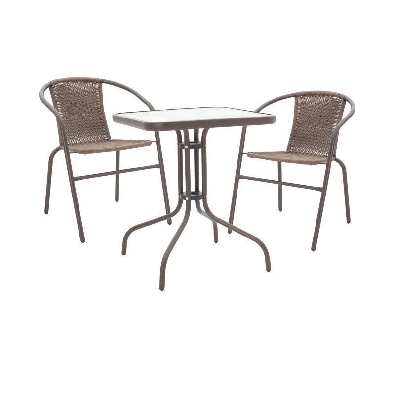 Tραπεζαρία Obbi-Watson pakoworld σετ 3τεμ καφέ μέταλλο-pe rattan 60x60x70εκ 2