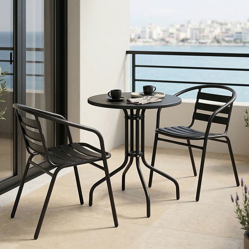 Τραπεζαρία Vergo-Tade pakoworld 3τεμ μαύρο μέταλλο Φ60x70εκ 1