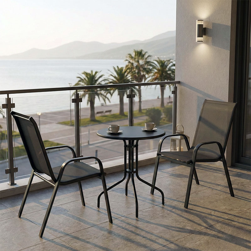 Τραπεζαρία Vergo-Calan pakoworld 3τεμ μαύρο μέταλλο Φ60x70εκ 1