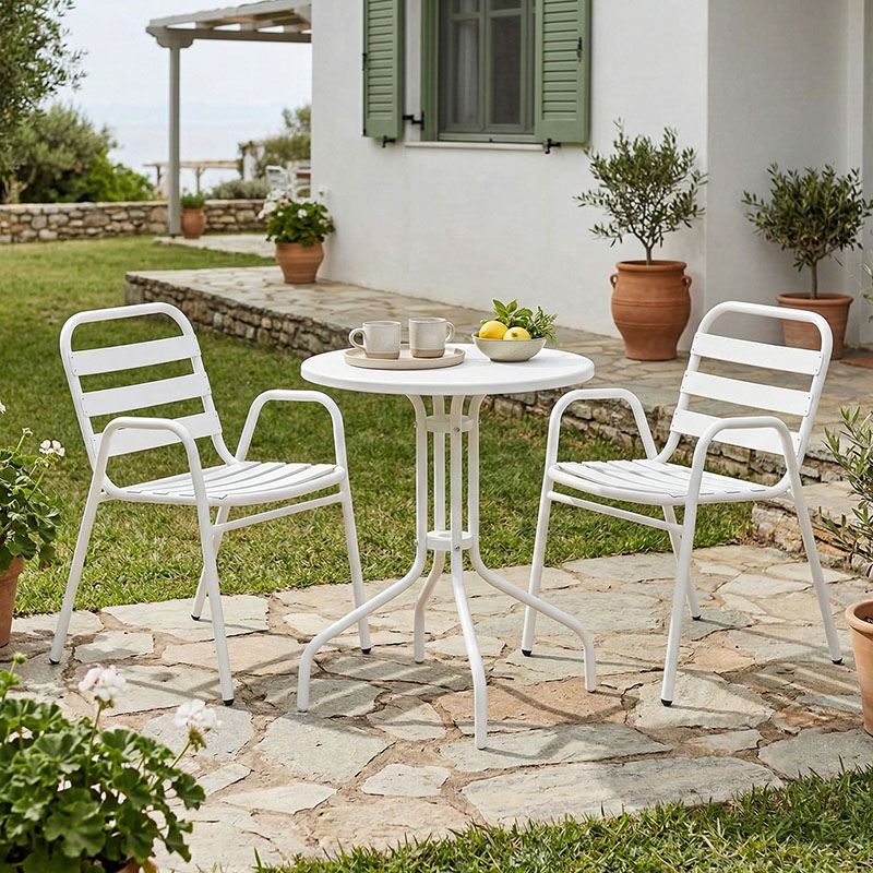 Τραπεζαρία Vergo-Sussie pakoworld σετ 3τεμ λευκό μέταλλο Φ60x70εκ 1