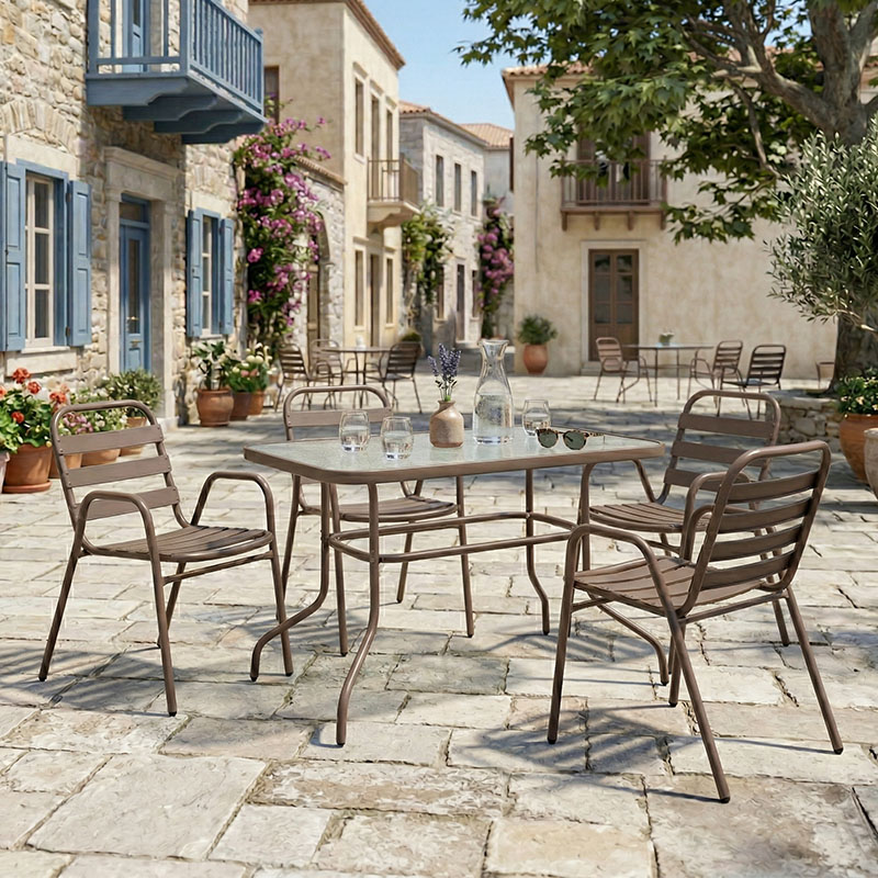 Τραπεζαρία Valor-Sussie pakoworld 5τεμ μέταλλο καφέ-γυαλί 110x60x70εκ 1