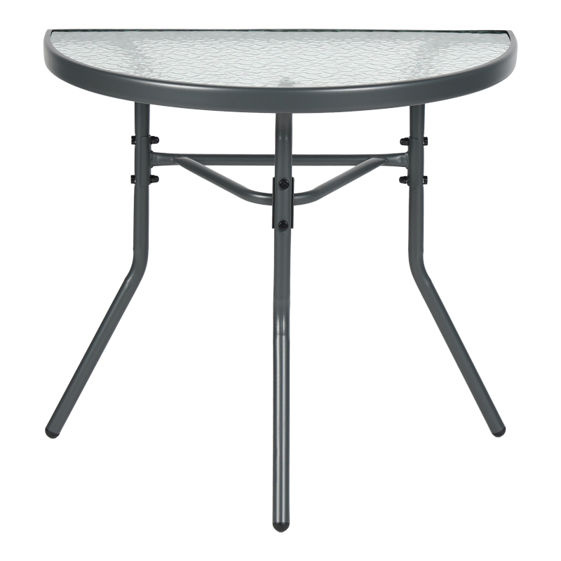 Τραπέζι ημικυκλικό Bion pakoworld γυαλί-μέταλλο σε ανθρακί απόχρωση 70x40x65εκ 2