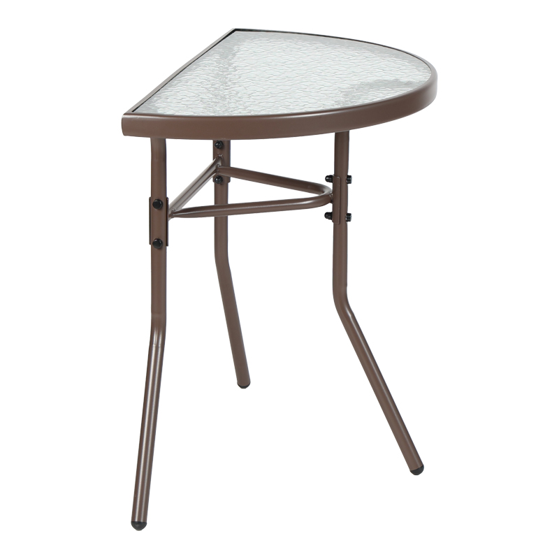 Τραπέζι ημικυκλικό Bion pakoworld γυαλί-μέταλλο σε καφέ απόχρωση 70x40x65εκ 4