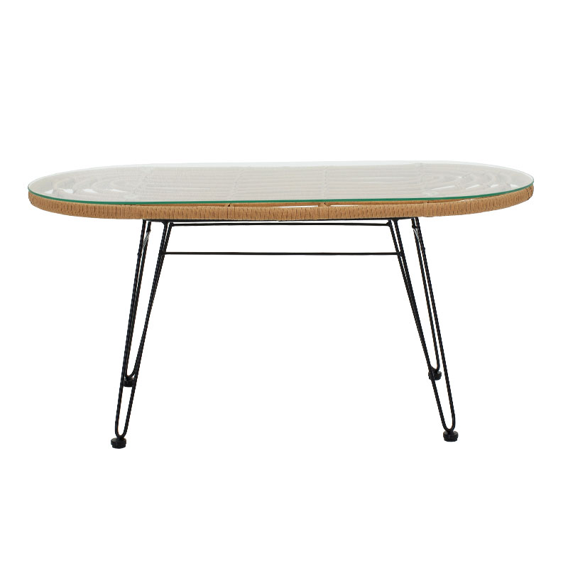 Τραπέζι Naoki pakoworld μέταλλο μαύρο-pe φυσικό-γυαλί 100x45x46εκ 2