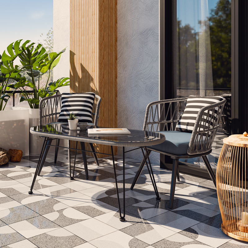 Τραπέζι Naoki pakoworld μέταλλο μαύρο-pe γκρι-γυαλί 100x45x46εκ 2