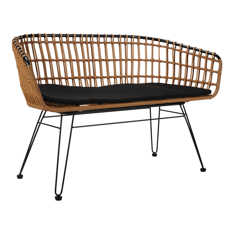 Καναπές 2θέσιος Naoki pakoworld μέταλλο μαύρο-pe φυσικό 120x55x79εκ 1