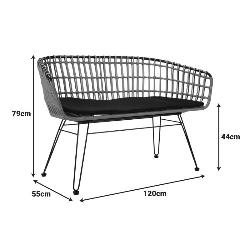Καναπές 2θέσιος Naoki pakoworld μέταλλο μαύρο-pe φυσικό 120x55x79εκ 2