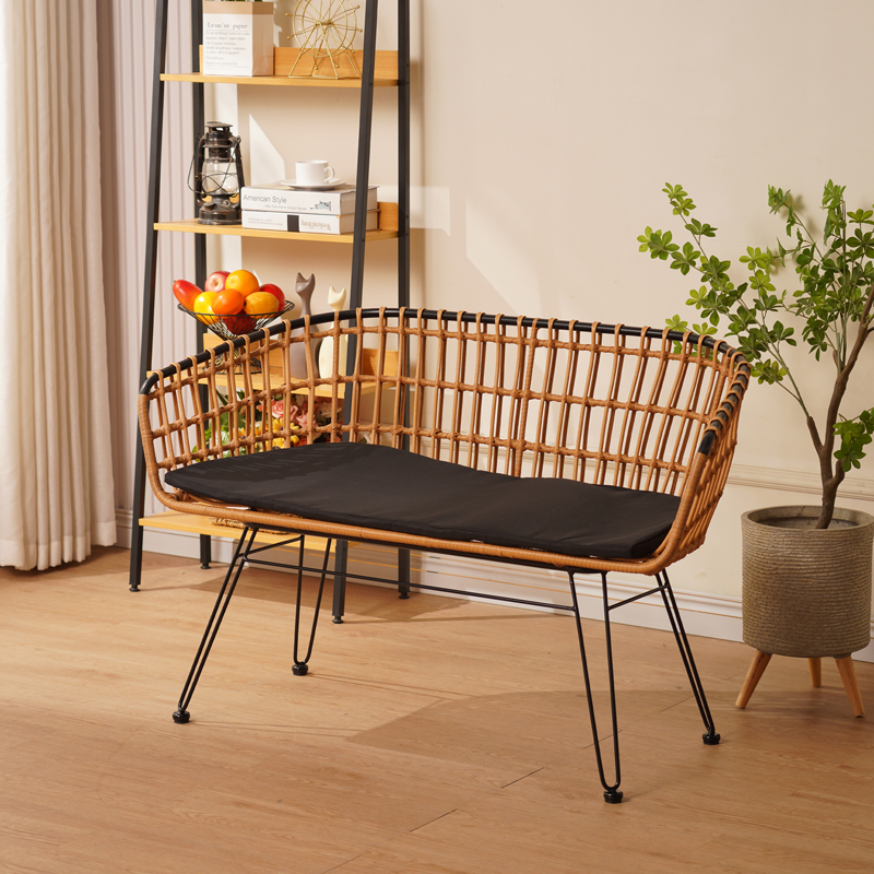 Καναπές 2θέσιος Naoki pakoworld μέταλλο μαύρο-pe φυσικό 120x55x79εκ 3