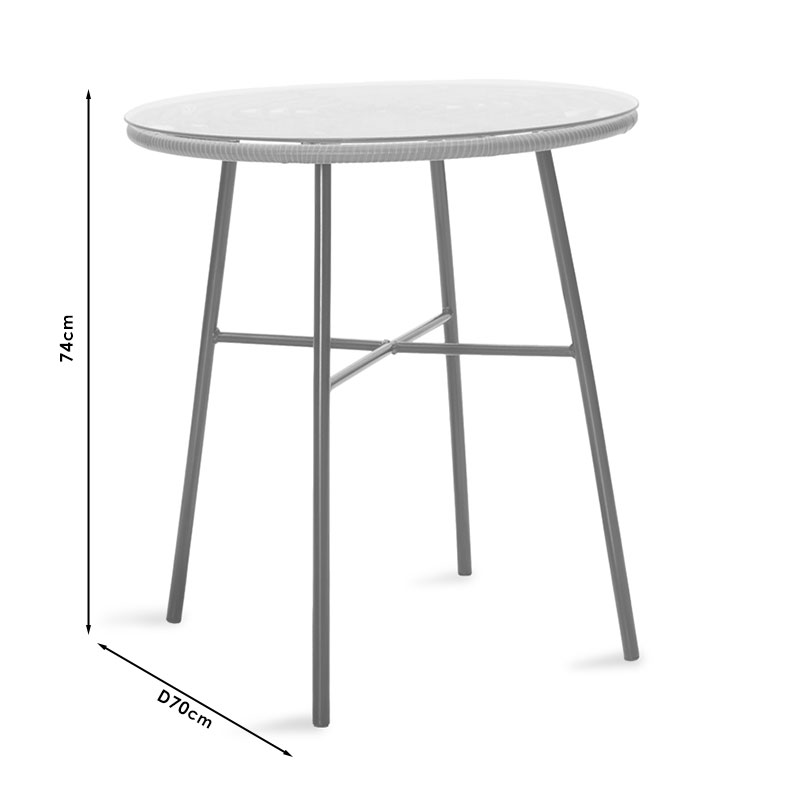 Τραπέζι Gaus pakoworld μέταλλο μαύρο-pe γκρι-γυαλί Φ70x74εκ 5