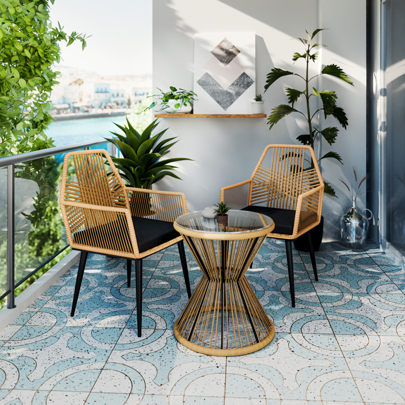 Πολυθρόνα Tanish pakoworld rattan φυσικό-πόδι μαύρο μέταλλο 58x58.5x87εκ 2