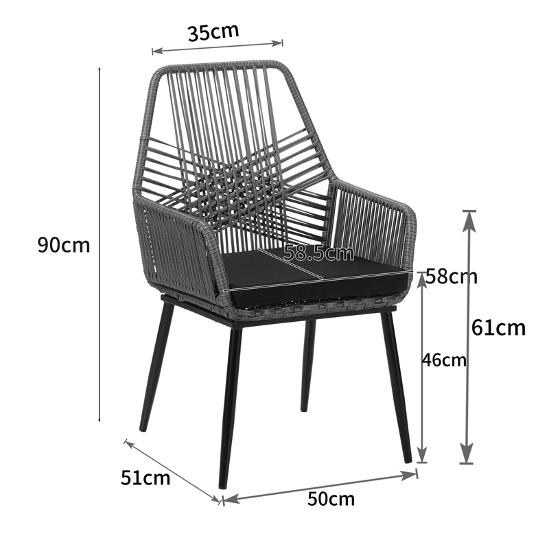 Πολυθρόνα Tanish pakoworld rattan φυσικό-πόδι μαύρο μέταλλο 58x58.5x87εκ 3