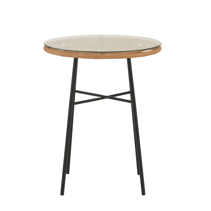 Τραπέζι Gaus pakoworld μέταλλο μαύρο-pe φυσικό-γυαλί Φ60x74εκ 2