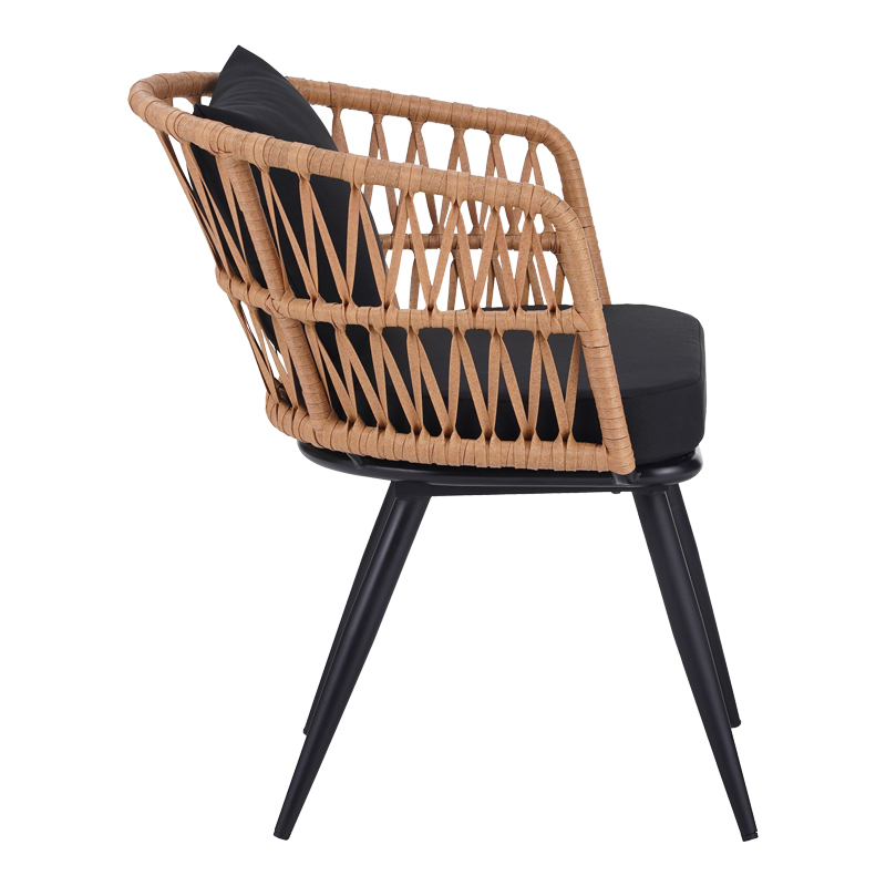 Πολυθρόνα Naoki pakoworld pe rattan -metal σε φυσική απόχρωση με μαύρα πόδια/μαξιλάρι 62x60x80εκ 4