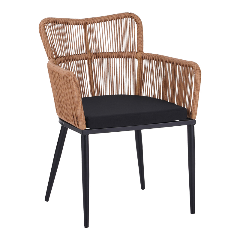 Πολυθρόνα Naoki pakoworld pe rattan -metal σε φυσική απόχρωση με μαύρα πόδια/μαξιλάρι 59x62.5x82εκ 1