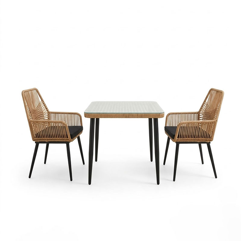 Τραπεζαρία Naoki-Tanish σετ 3 τεμ pakoworld μέταλλο μαύρο-pe φυσικό-γυαλί 80x80x78εκ 2