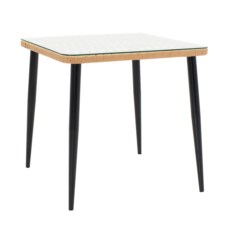 Τραπεζαρία Naoki-Tanish σετ 3 τεμ pakoworld μέταλλο μαύρο-pe φυσικό-γυαλί 80x80x78εκ 6