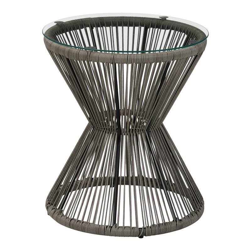 Τραπέζι Mabil pakoworld γυαλί - pe rattan σε γκρι απόχρωση Φ50x55εκ 1