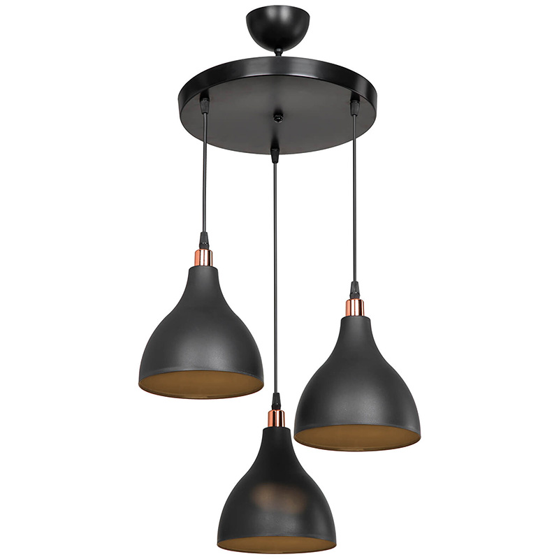 Φωτιστικό οροφής τρίφωτο Lofty pakoworld Ε27 μαύρο Φ40x80εκ 2