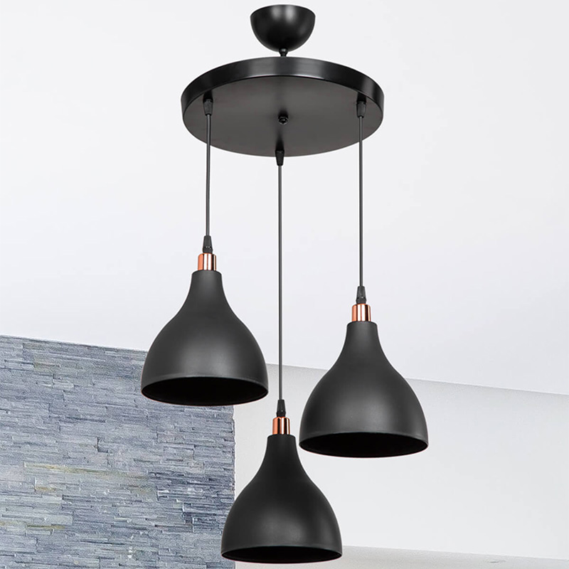 Φωτιστικό οροφής τρίφωτο Lofty pakoworld Ε27 μαύρο Φ40x80εκ 3