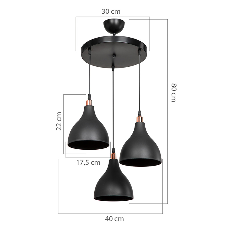 Φωτιστικό οροφής τρίφωτο Lofty pakoworld Ε27 μαύρο Φ40x80εκ 4