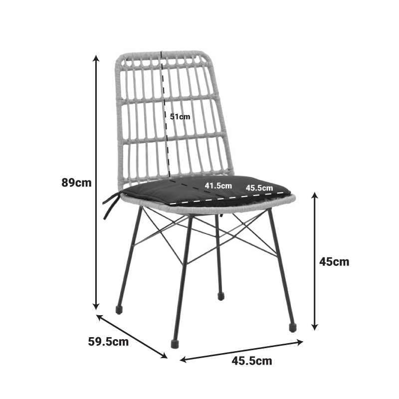 Καρέκλα Naoki pakoworld rattan σε φυσική απόχρωση με μαύρο μαξιλάρι και μεταλλικό μαύρο πόδι 45.5x59.5x89εκ 3