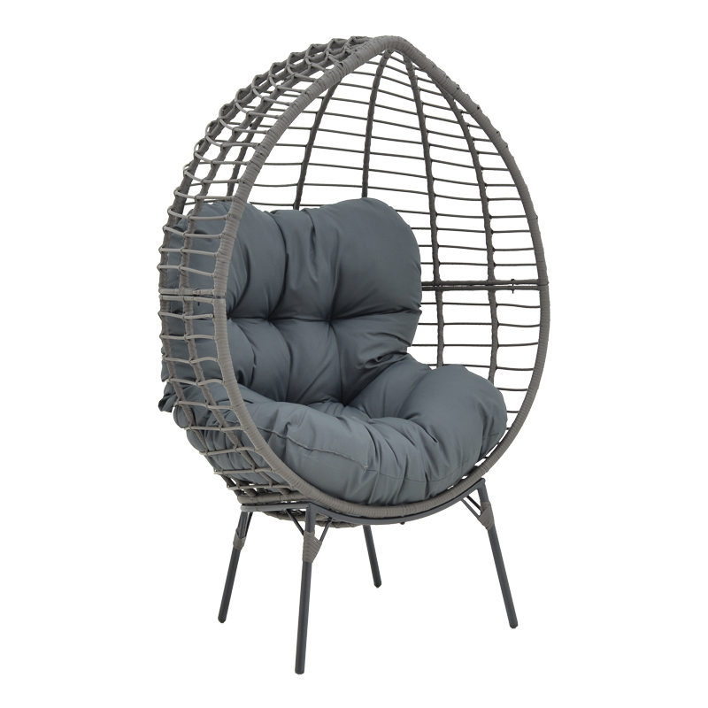 Πολυθρόνα Nestie pakoworld wicker rattan γκρι-μεταλλικό γκρι πόδι-γκρι μαξιλάρι 102x80x155εκ 2