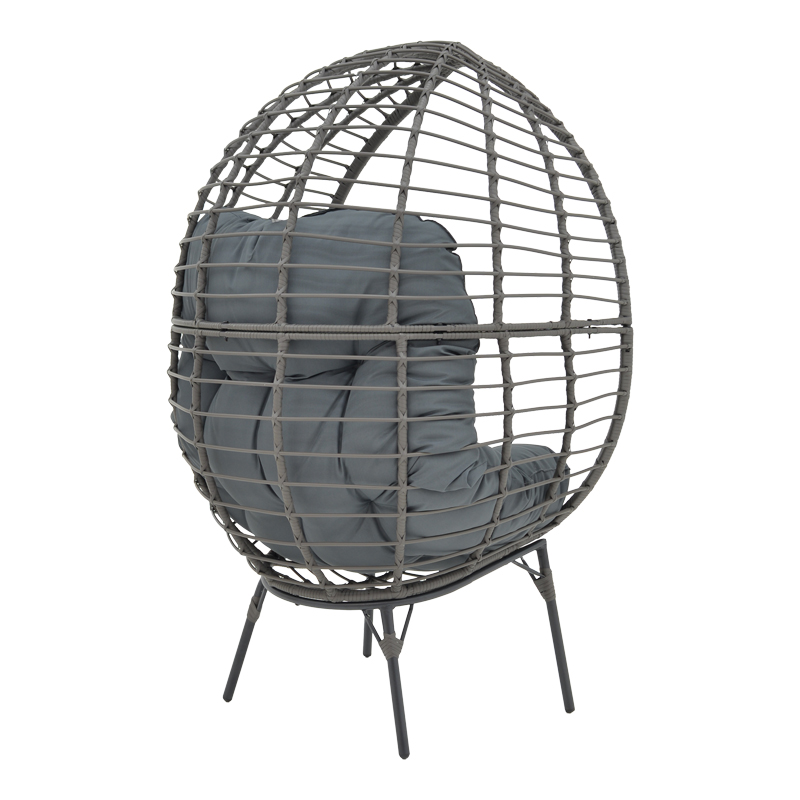Πολυθρόνα Nestie pakoworld wicker rattan γκρι-μεταλλικό γκρι πόδι-γκρι μαξιλάρι 102x80x155εκ 3