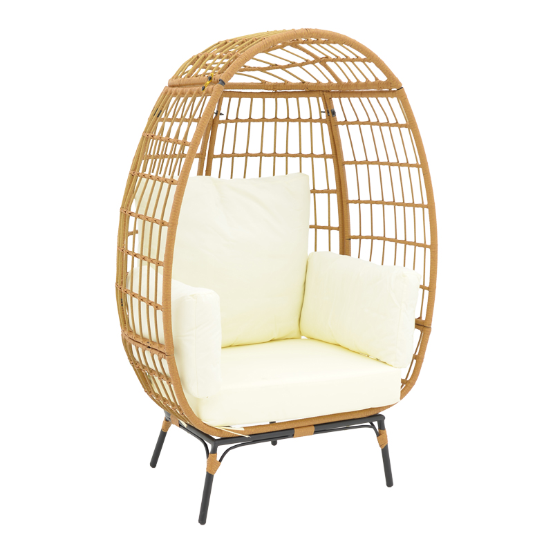 Πολυθρόνα Frox pakoworld wicker rattan φυσικό-μεταλλικό φυσικό-μαύρο πόδι-μπεζ μαξιλάρι 96x76x145εκ 1