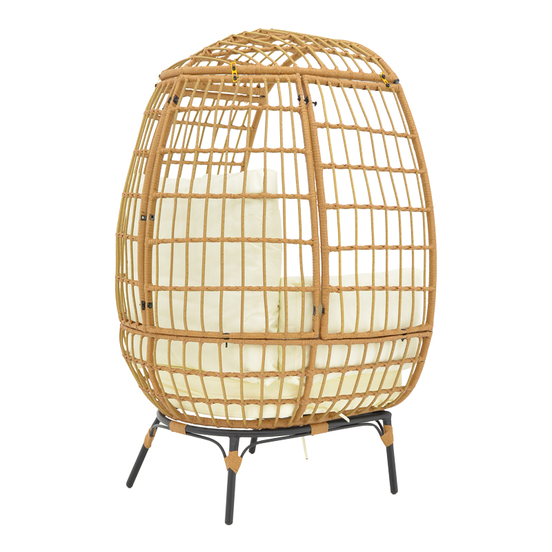Πολυθρόνα Frox pakoworld wicker rattan φυσικό-μεταλλικό φυσικό-μαύρο πόδι-μπεζ μαξιλάρι 96x76x145εκ 2