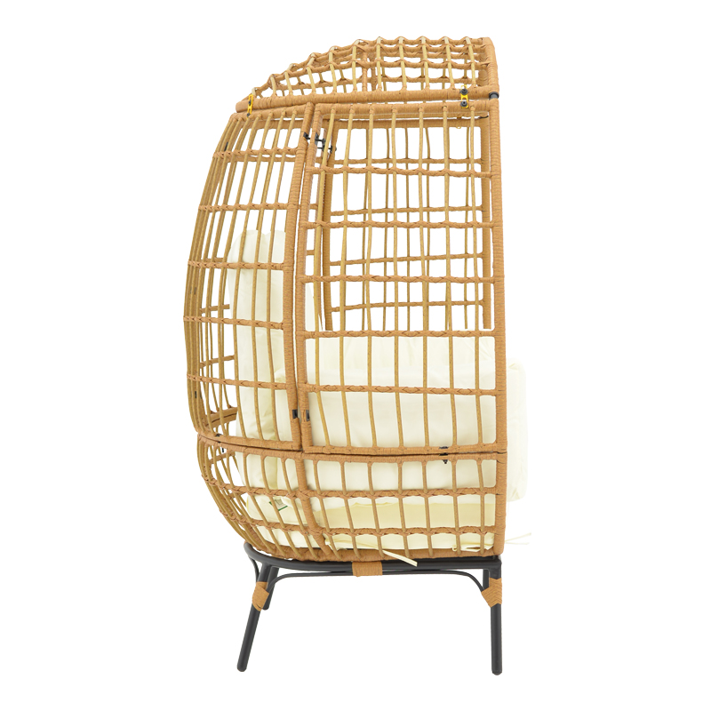 Πολυθρόνα Frox pakoworld wicker rattan φυσικό-μεταλλικό φυσικό-μαύρο πόδι-μπεζ μαξιλάρι 96x76x145εκ 3